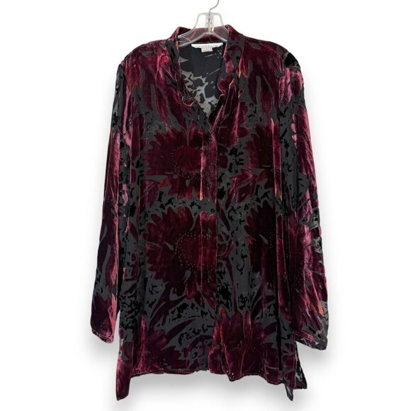 Caroline Silk Velvet Burnout Blouse Tunic Top Button Down Witchy Large - Picture 1 of 9